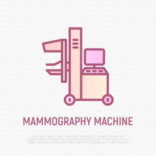 ilustrações de stock, clip art, desenhos animados e ícones de mammography machine thin line icon. laboratory equipment. modern vector illustration. - mammogram