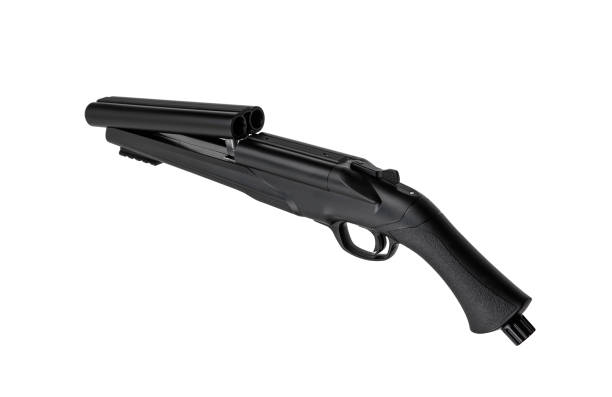 istock Pneumatic double-barreled shotgun isolate on a white background. Weapons for firing rubber bullets. 1173589484