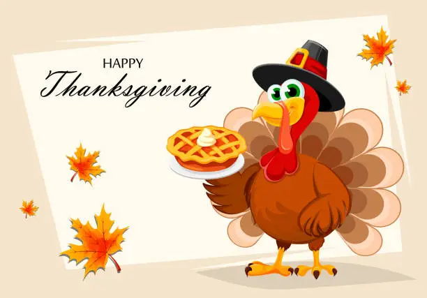 Vector illustration of Happy Thanksgiving. Thanksgiving turkey