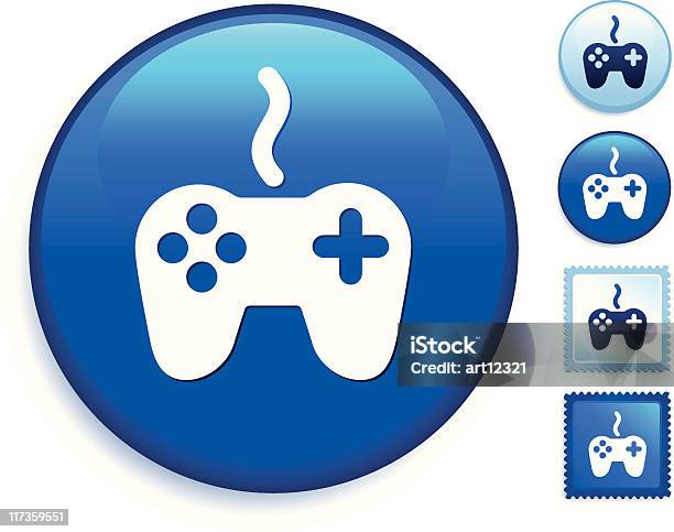 비디오 게임 컨트롤러를 파란색 버튼 Brand Name Video Game에 대한 스톡 벡터 아트 및 기타 이미지 - Brand Name Video Game, 그림자, 누름 버튼