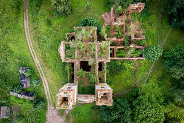 istock Ruined old church. Top view. 1173596295