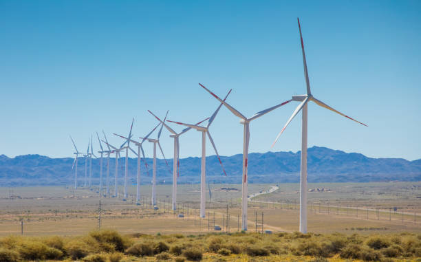istock Wind turbine farm in desert 1173597685