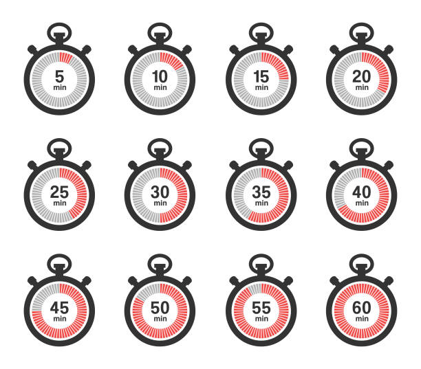 Stopwatches Icons Set Vector illustration of the stopwatches icons set. timer stopwatch red isolated stock illustrations