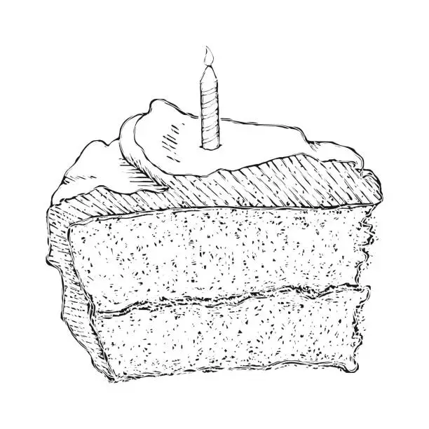 Vector illustration of A piece of birthday cake. Graphic image.