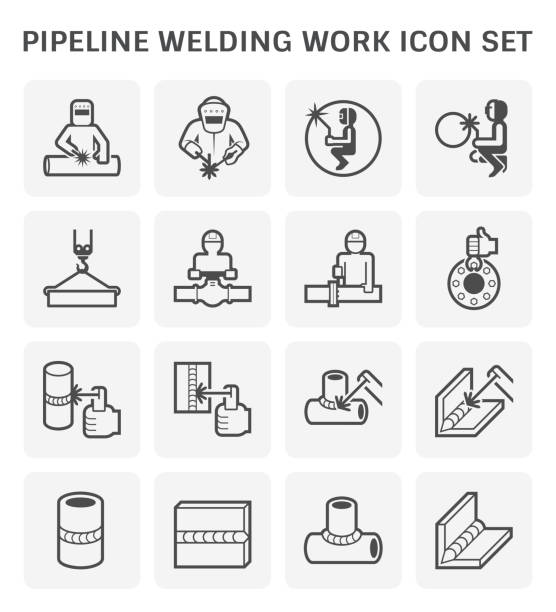 значок сварочных работ - welding welder pipeline manufacturing occupation stock illustrations