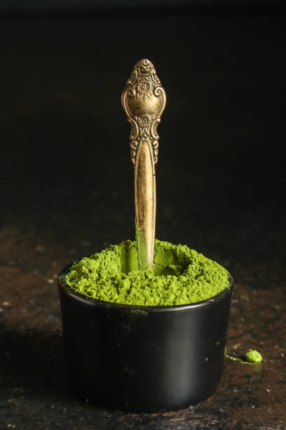 matcha - green tea powder, food supplement, menu concept. food background. copy space