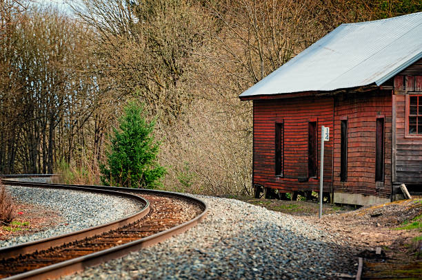 istock A red building sits along side a railroad track. 1173600989