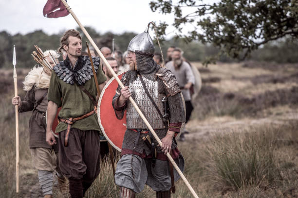 istock Viking warriors outdoors leading a scouting mission 1173603811