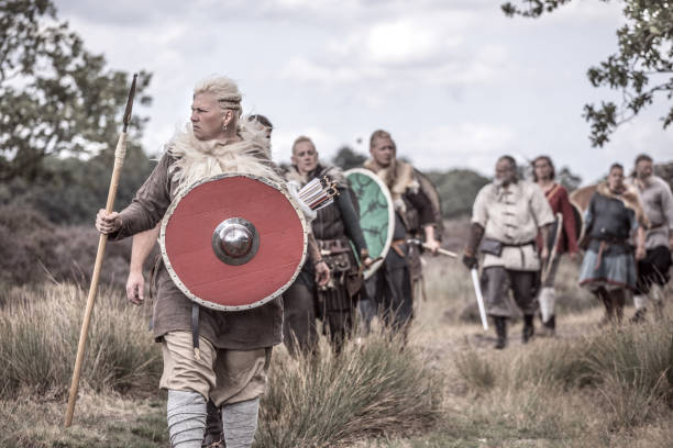 istock Viking warriors outdoors leading a scouting mission 1173603812