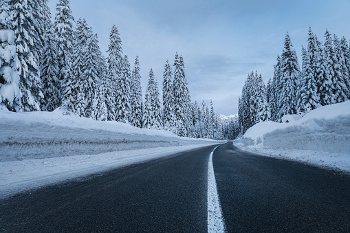 Winter road in snowcapped landscape