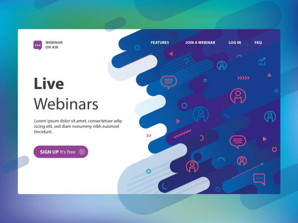 stockillustraties, clipart, cartoons en iconen met live webinar website template - live evenement illustraties