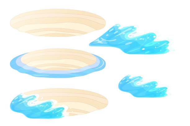 illustrazioni stock, clip art, cartoni animati e icone di tendenza di onda marina vettoriale, isola di sabbia - grass family backgrounds sea wind