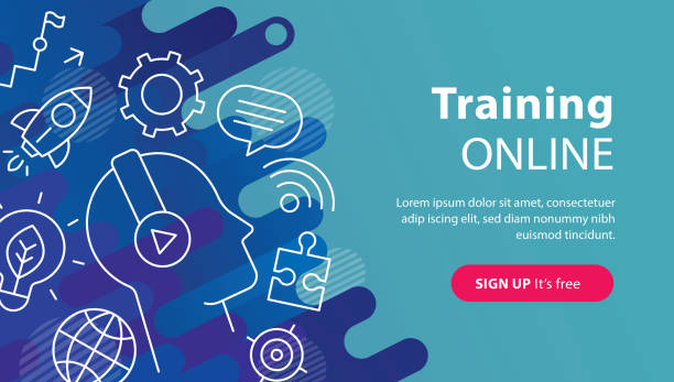Training Online Banner Website banner depicting training online. education backgrounds stock illustrations