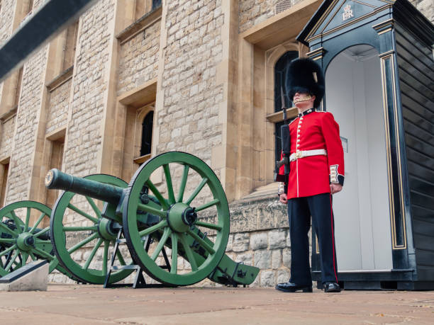 ロンドンの王立衛兵、銃の近くに立つ - castle famous place low angle view england ストックフォトと画像