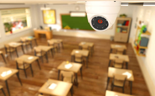 obrazowanie 3d kamery bezpieczeństwa w klasie w szkole. - school alarm zdjęcia i obrazy z banku zdjęć