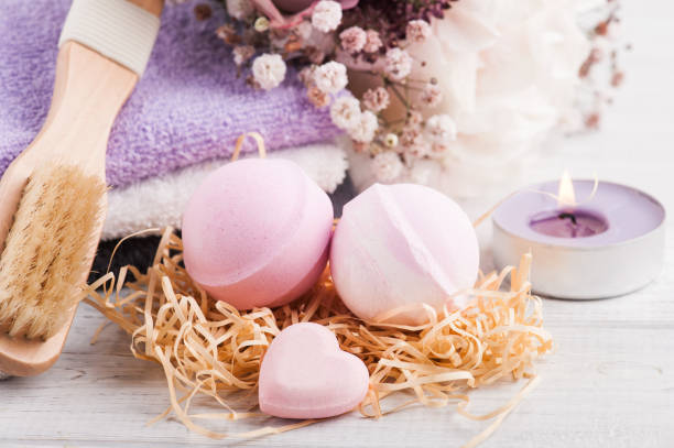 istock Aroma bath bombs with pink purple bouquet 1173608667