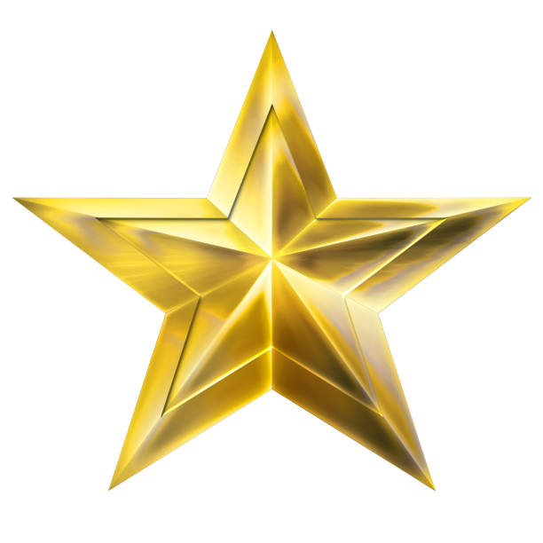 golden star award per gioco isolato su sfondo bianco. stella. premio star. (isolata su tracciato bianco e ritaglio) illustrazione 3d. - a forma di stella immagine foto e immagini stock