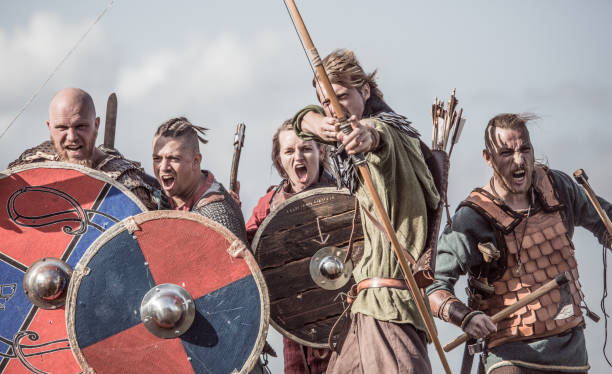 istock Viking warriors outdoors leading a scouting mission 1173610996
