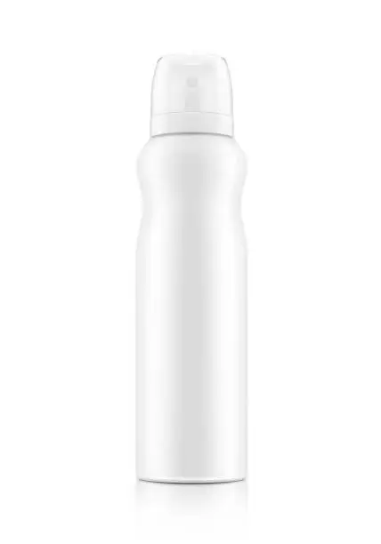 blank packaging white aluminum spray bottle for cosmetic product design mock-up isolated on white background with clipping path