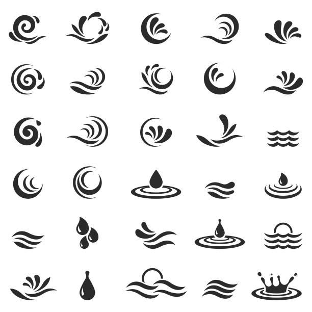 illustrazioni stock, clip art, cartoni animati e icone di tendenza di set di icone delle onde d'acqua - splashing water wave drop