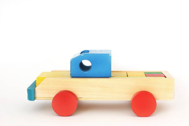 istock Wooden toy on a white background. Car 1173615400