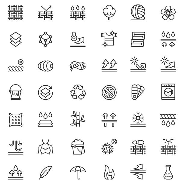 ilustrații de stoc cu set de pictograme pentru tehnologia țesăturilor - industria textilă