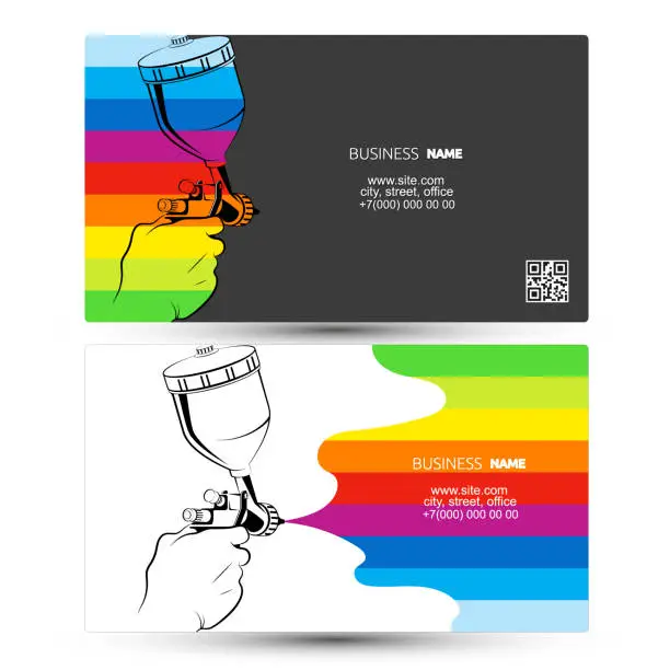 Vector illustration of Spray gun in hand business card