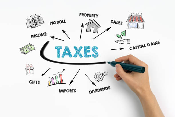 Taxes Concept Taxes Concept. Chart with keywords and icons tax form photos stock pictures, royalty-free photos & images