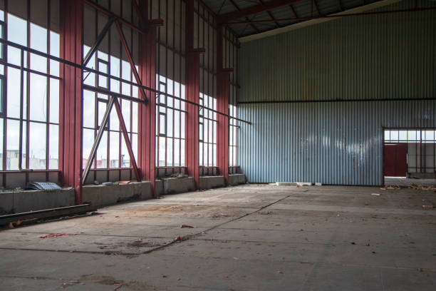 istock Abandoned Empty Room, ruined building, room with broken windows, Abandoned factory 1173628639