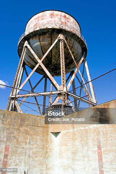 Alcatraz Water And Guard Tower Stock Photo - Download Image Now - Abandoned, Alcatraz Island, Barbed Wire