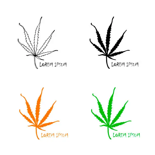 Vector illustration of Cannabis logo set, Lorem Ipsum. Black orange green leaves medicinal cannabis stock vector