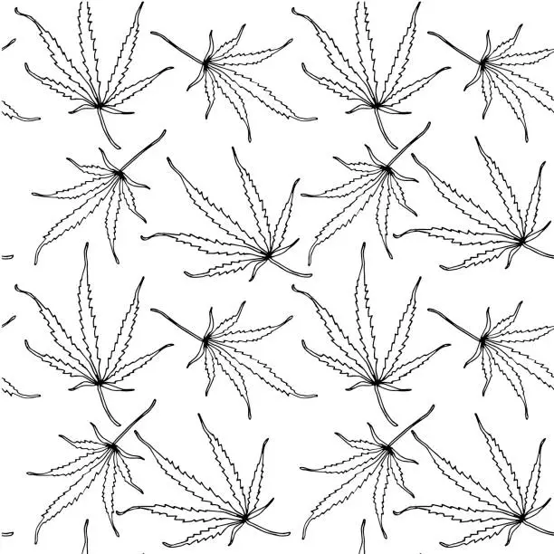 Vector illustration of Cannabis endless pattern. Seamless monochrome background art design elements stock vector illustration