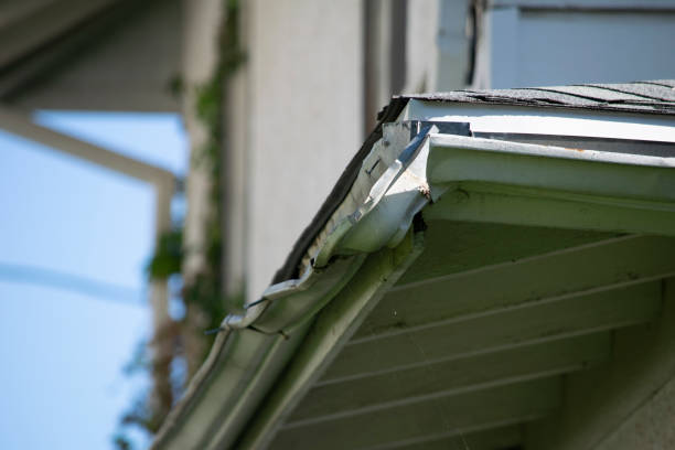 istock Damaged roof and gutter systems on a residential home 1173639948