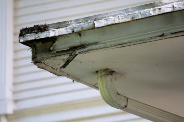 istock Damaged roof and gutter systems on a residential home 1173640021