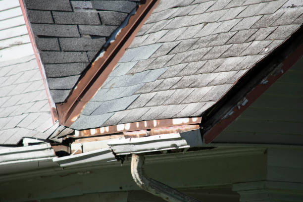istock Damaged roof and gutter systems on a residential home 1173640024