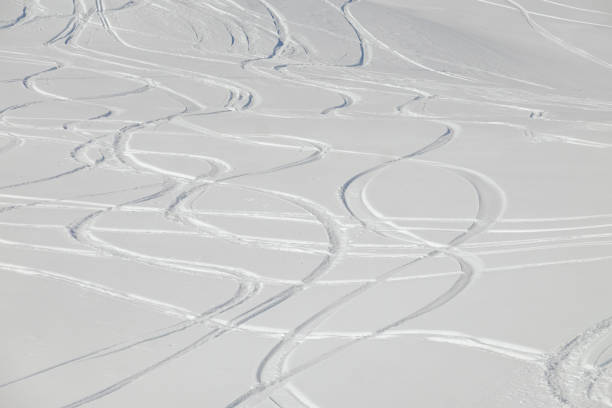 ski tracks and snow stock photo