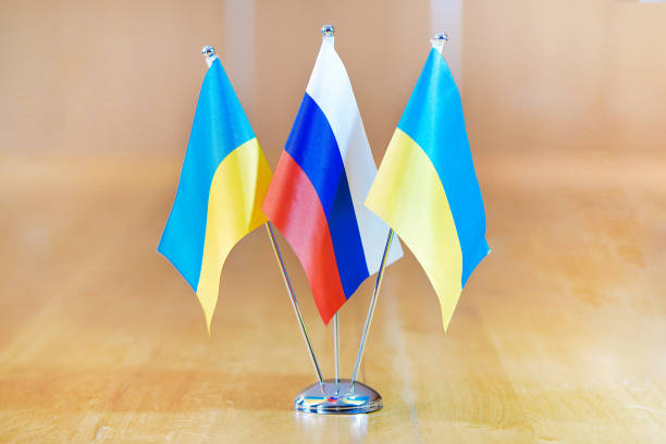 istock Flags of Ukraine and Russia. 1173642949