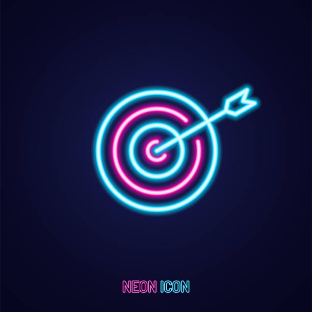 istock arrow target simple luminous neon outline colorful icon on blue background. 1173645483