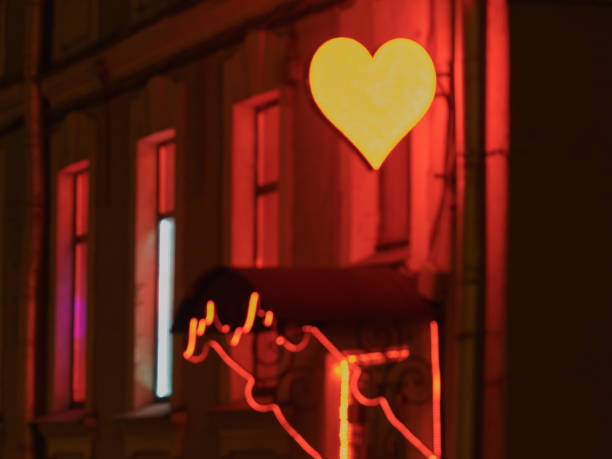 Red heart in the night illumination stock photo