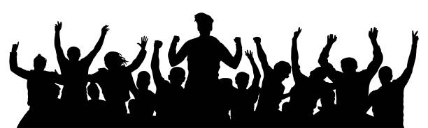 istock People celebrate silhouette. Crowd cheer. Friends background on a white background 1173658936
