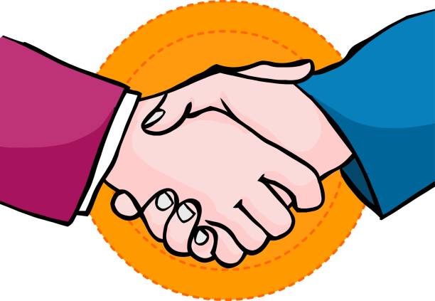 istock Handshake. Brush stroke business hand shake. Oval yellow background. drawing illustration 1173659174