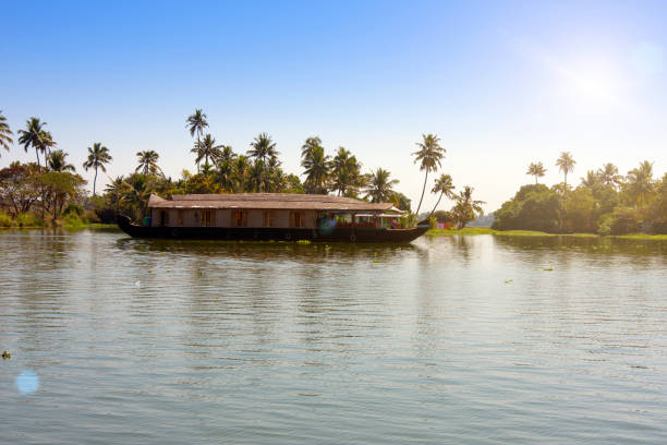 hausboot auf kerala backwaters in alleppey, indien - allepey stock-fotos und bilder