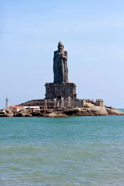 Photo of Statue of the Thiruvalluvar, Tamil poet and philosopher. On the rock Island in Sea, Kanyakumari, India