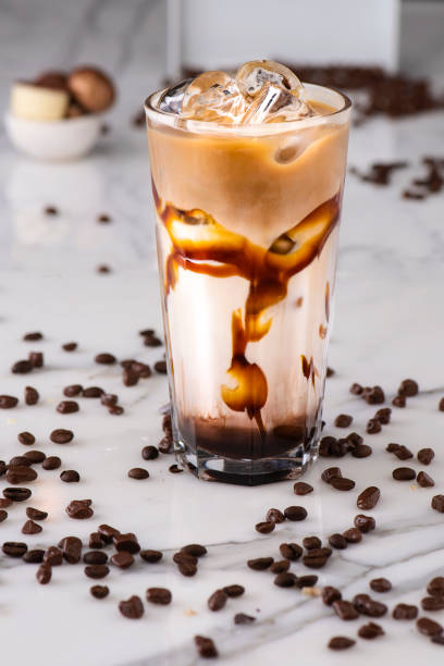 indispensable drink of summer days cold latte. next to chocolates