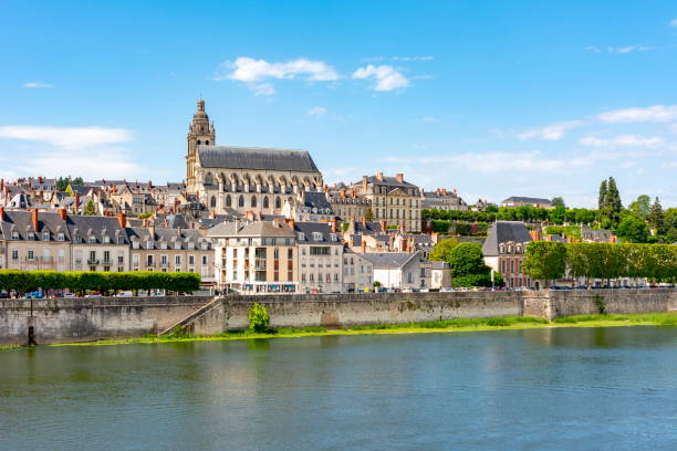 Cityscape of Blois and Loire river, France stock photo