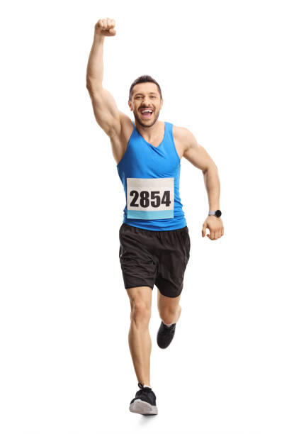 istock Man running a marathon and gesturing with hand 1173666415