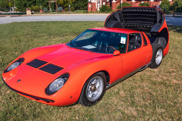 1967 Lamborghini Miura P400 HICKORY, NC, USA-7 SEPT 2019: Vintage 1967 Lamborghini Miura P400. lamborghini miura stock pictures, royalty-free photos & images