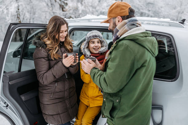 Family sharing hot beverage