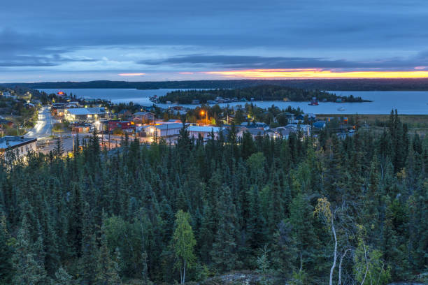 Old Town of Yellowknife at Great Slave Lake on the Canadian Shield dawn at Old Town Yellowknife great slave lake stock pictures, royalty-free photos & images