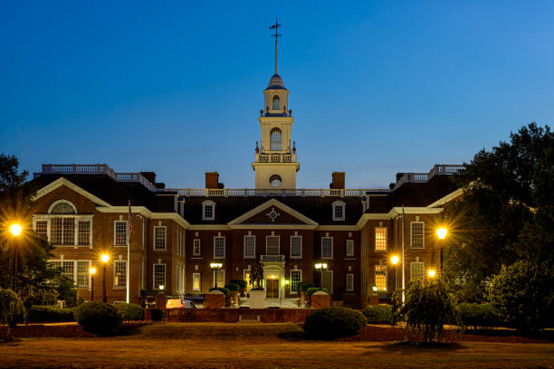 istock Delaware State Capitol Building with lights turned on 1173675454